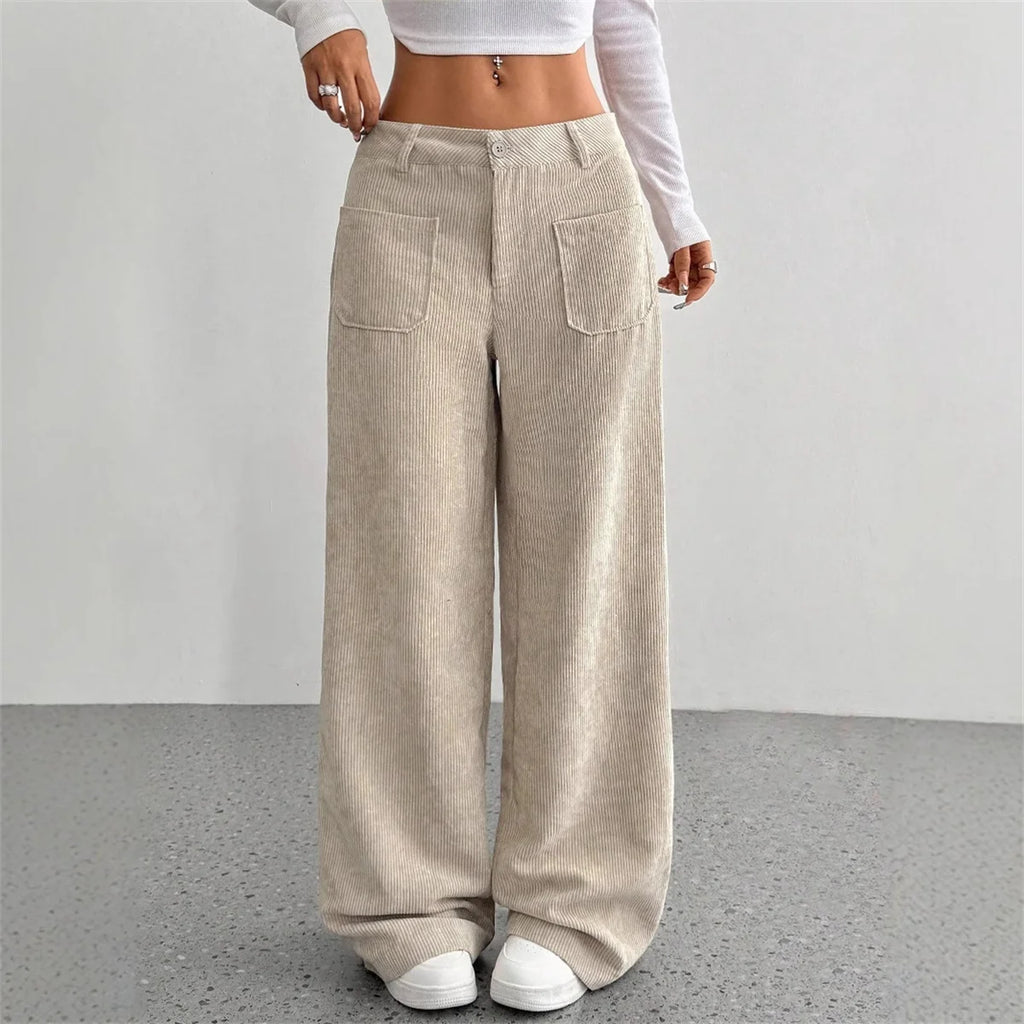 High-Waist Wide-Leg Corduroy Trousers-HighTouch