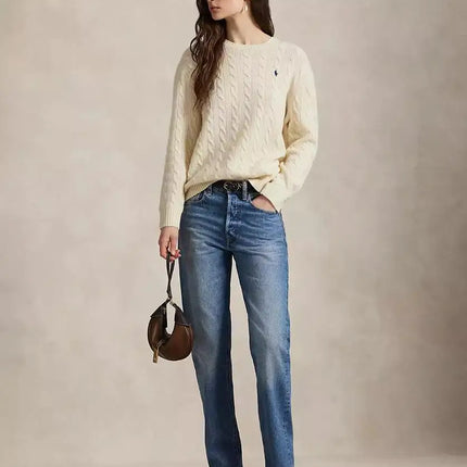 Women’s Cable Knit Wool-Cashmere Crewneck Sweater