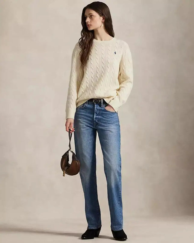 Women’s Cable Knit Wool-Cashmere Crewneck Sweater
