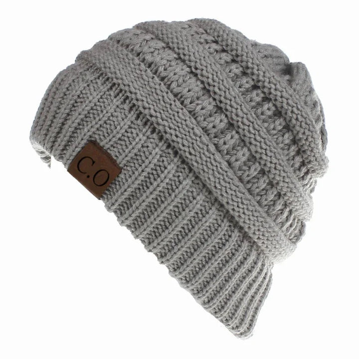 Soft Stretch Knit Messy Bun Beanie-HighTouch