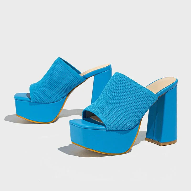 Women's Platform Block Heels – Stretch Knit 6.5cm Lift