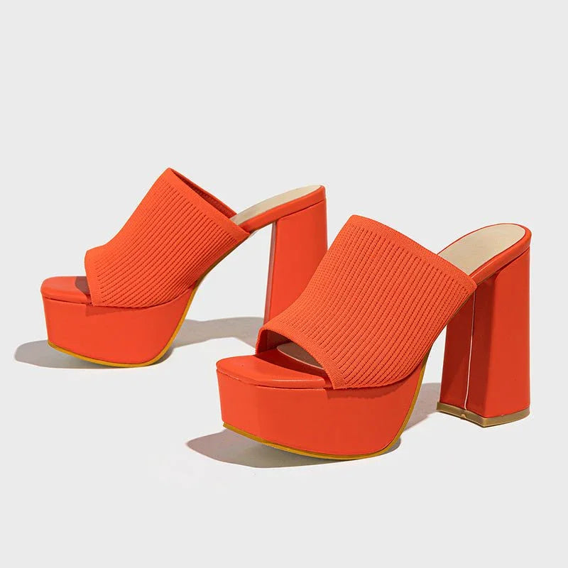 Women's Platform Block Heels – Stretch Knit 6.5cm Lift