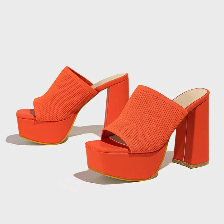 Women's Platform Block Heels – Stretch Knit 6.5cm Lift