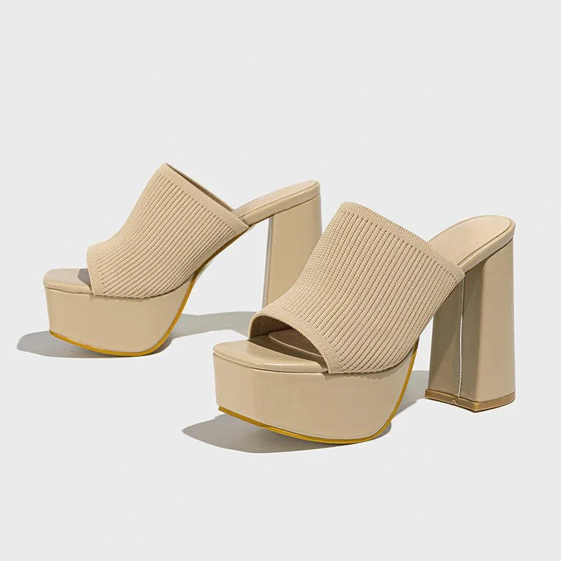 Women's Platform Block Heels – Stretch Knit 6.5cm Lift