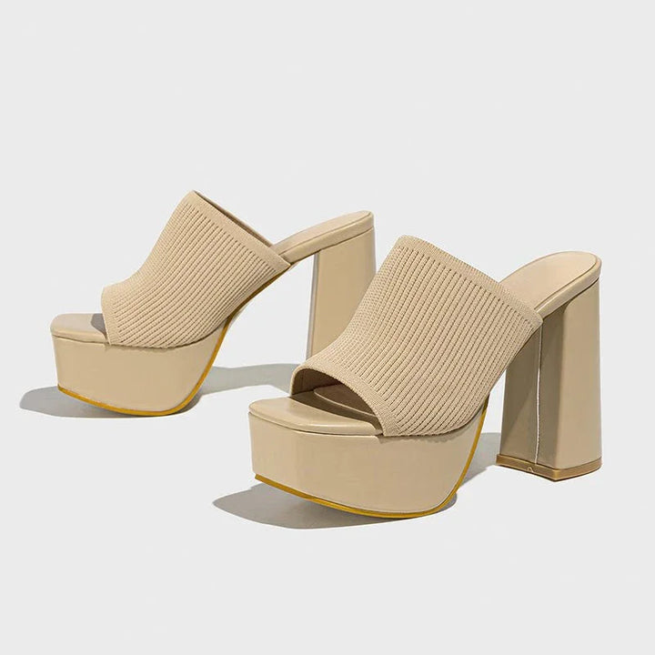 Women's Platform Block Heels – Stretch Knit 6.5cm Lift