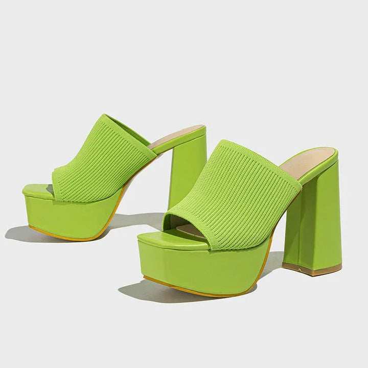 Women's Platform Block Heels – Stretch Knit 6.5cm Lift