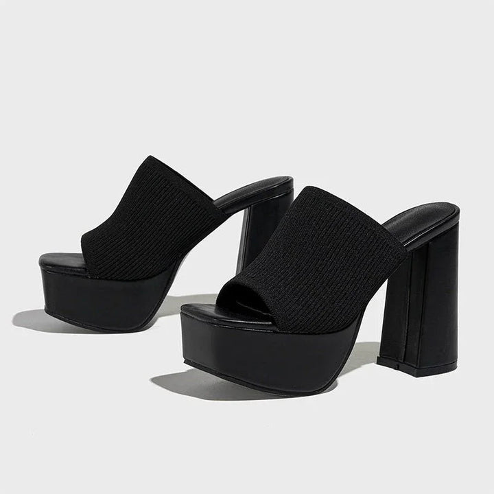 Women's Platform Block Heels – Stretch Knit 6.5cm Lift