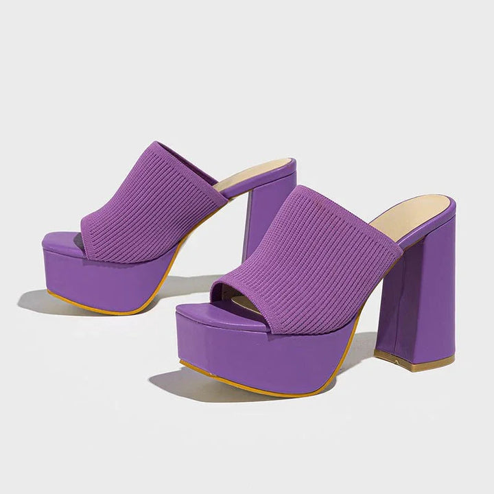 Women's Platform Block Heels – Stretch Knit 6.5cm Lift