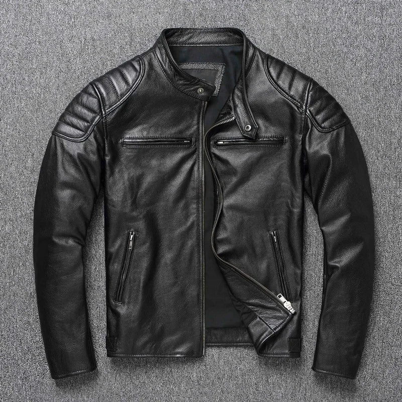 Real Cowhide & Fur Bomber Leather Jacket-HighTouch