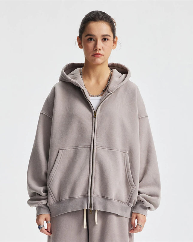 Unisex Heavy-Fleece Zip Hoodie 370 GSM | Retro Batik Wash