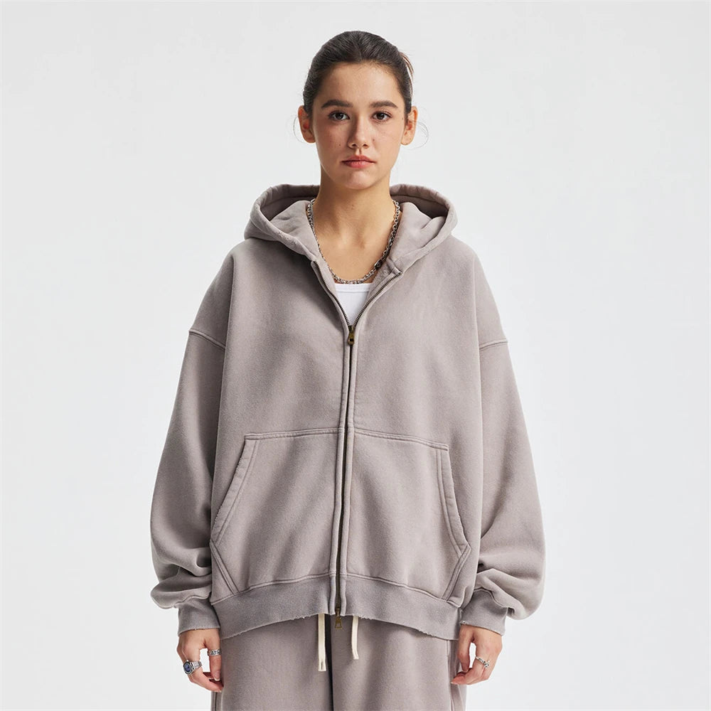 Unisex Heavy-Fleece Zip Hoodie 370 GSM | Retro Batik Wash