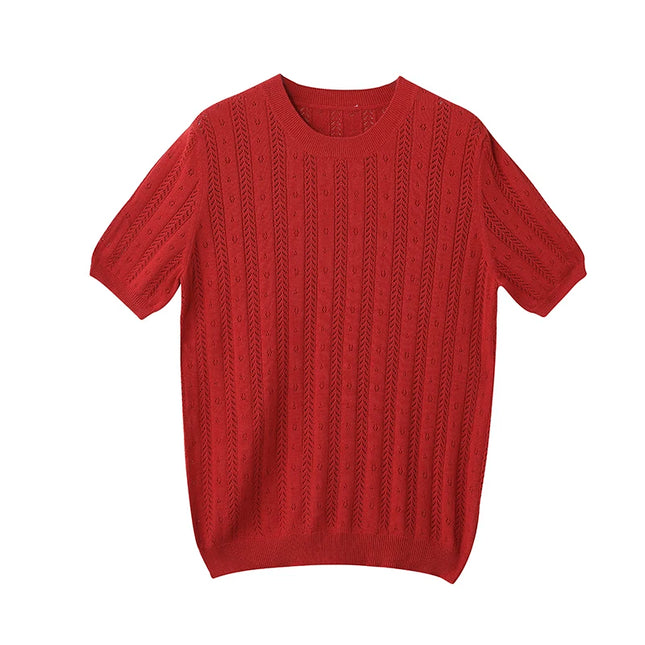 Distressed 100% Cotton Tee – Korean Knit Summer Top