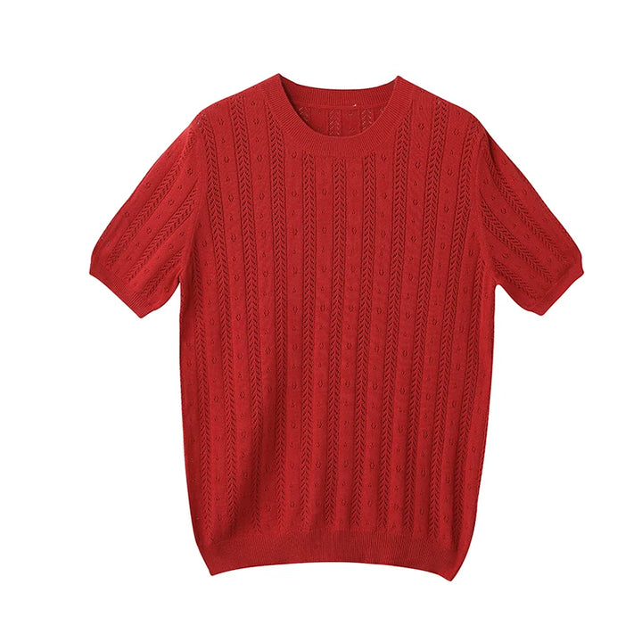 Distressed 100% Cotton Tee – Korean Knit Summer Top-HighTouch