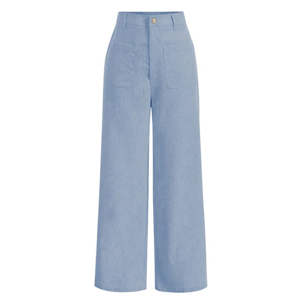 All-Season High Waist Wide-Leg Trousers for Women – Button Front & Pockets