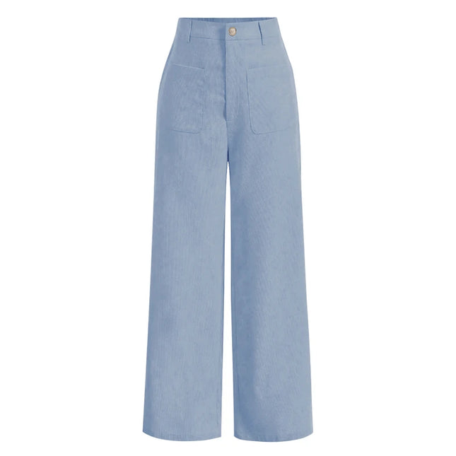 All-Season High Waist Wide-Leg Trousers for Women – Button Front & Pockets