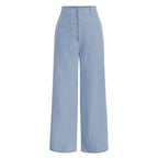 All-Season High Waist Wide-Leg Trousers for Women – Button Front & Pockets-HighTouch