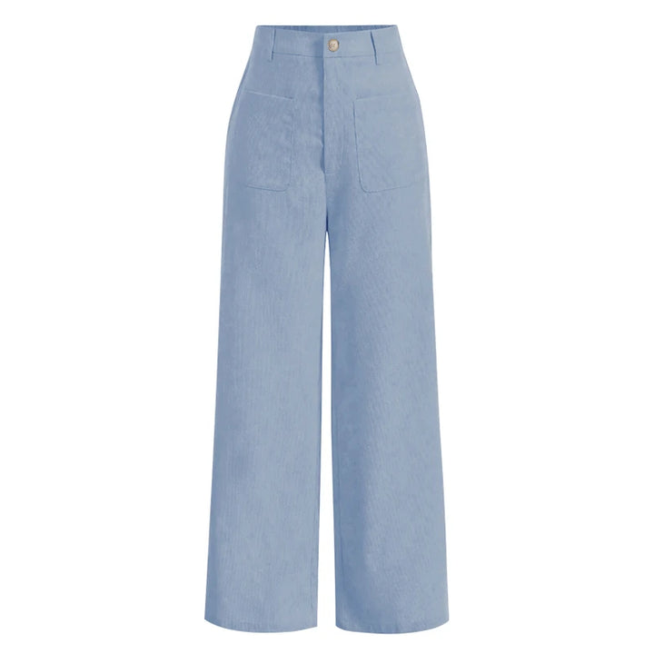 All-Season High Waist Wide-Leg Trousers for Women – Button Front & Pockets-HighTouch