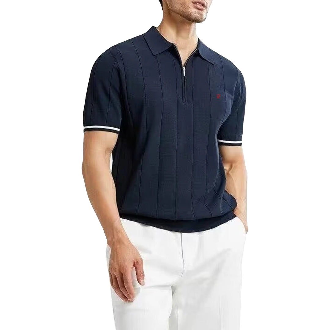 Summer Ribbed Knit Polo Shirt for Men-HighTouch