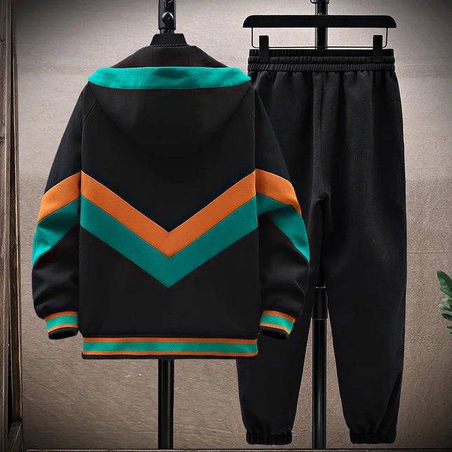 Men’s Korean Patchwork Hooded Tracksuit Set