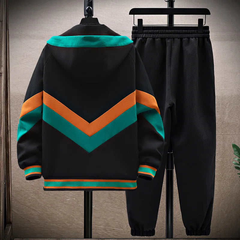 Men’s Korean Patchwork Hooded Tracksuit Set-HighTouch