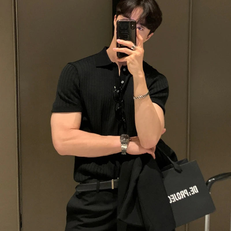 Men’s Retro Striped Polo Shirt – Summer Fashion-HighTouch