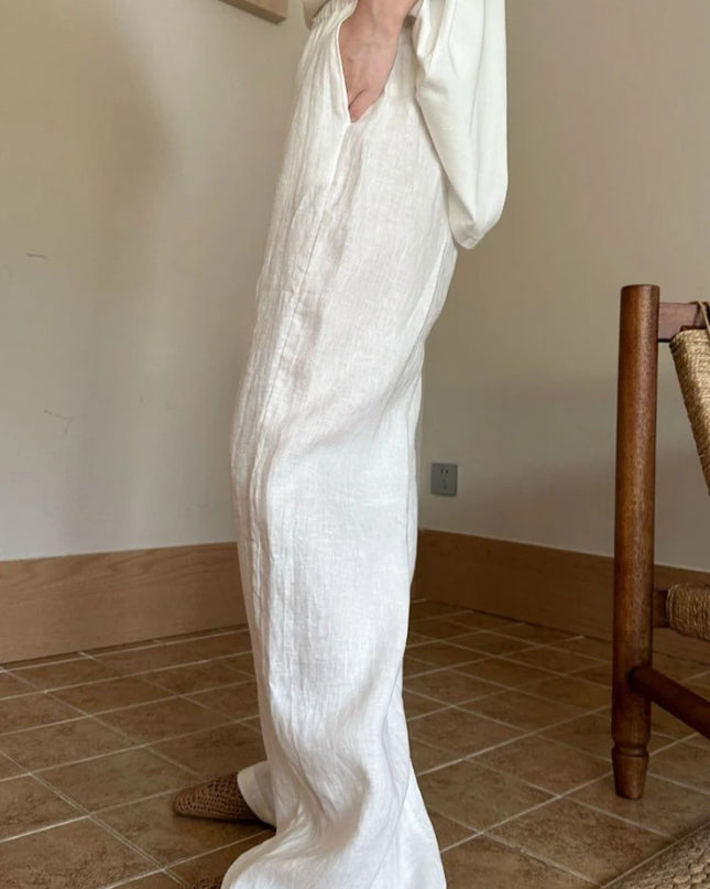 Women's White High-Waisted Wide-Leg Casual Pants – Lightweight & Comfortable