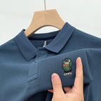Bear-Embroidered 100% Cotton Long-Sleeve Polo – Spring/Autumn Men’s-HighTouch