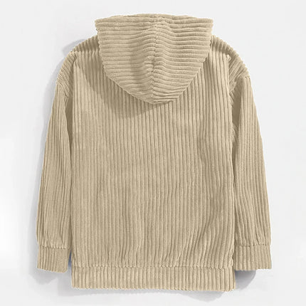 Men’s Thick Corduroy Hooded Sweatshirt – Kangaroo Pocket, Retro Street Style