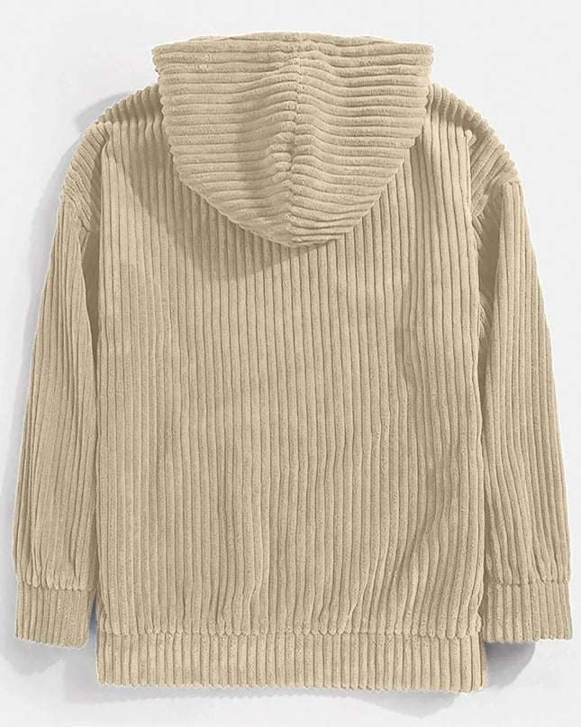 Men’s Thick Corduroy Hooded Sweatshirt – Kangaroo Pocket, Retro Street Style