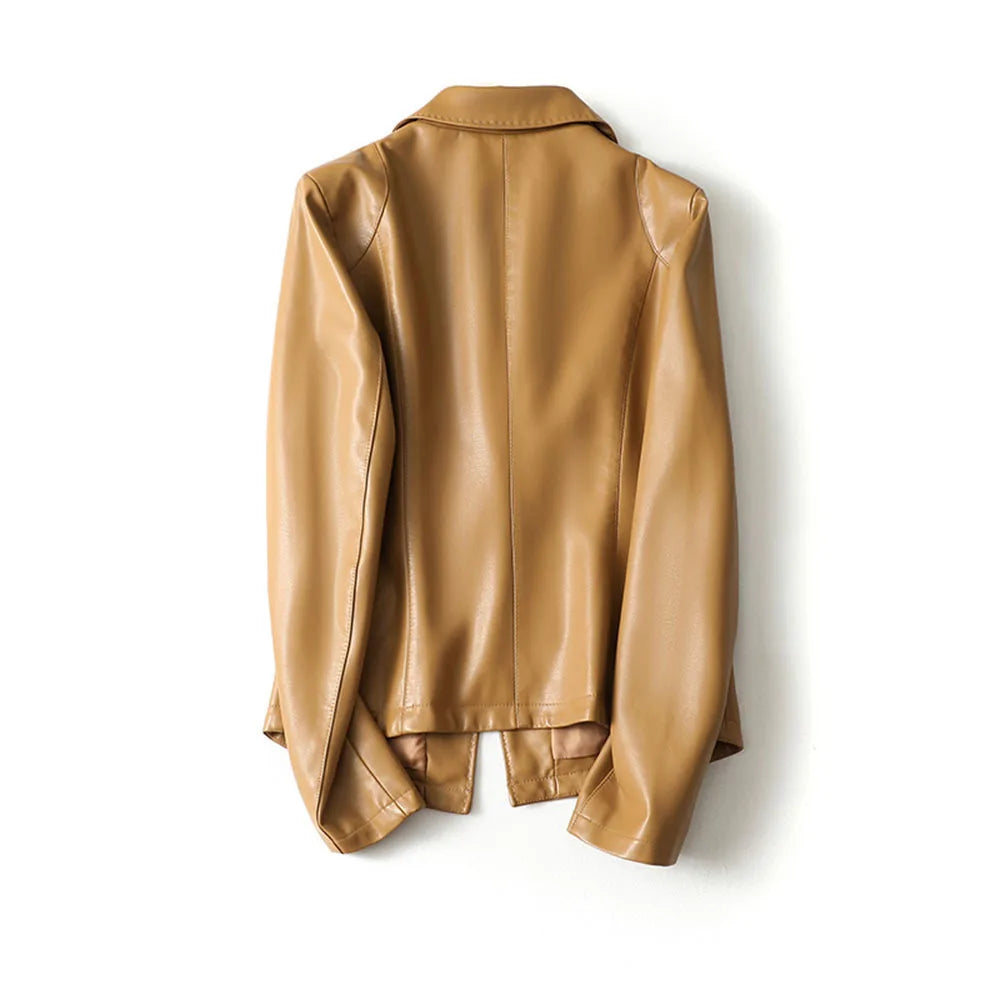 Women’s Lambskin Leather Blazer with Notch Lapel