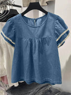 Zanzea Lace Patchwork Denim Blouse – Casual Summer Top for Women-HighTouch