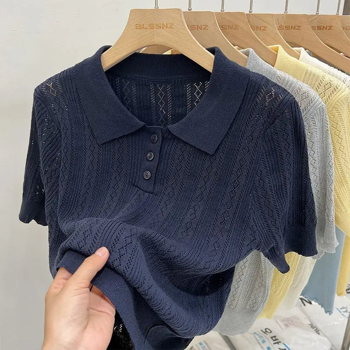 Matakawa Hollow Knit Tee – Korean Summer Elegance-HighTouch