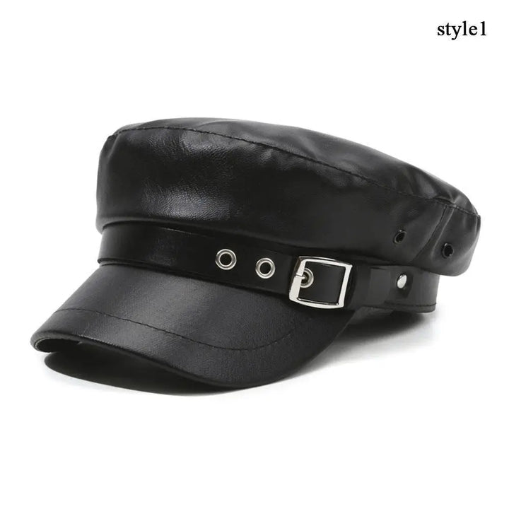 PU Leather Beret Hat All Season British Visor Baker Boy Cap