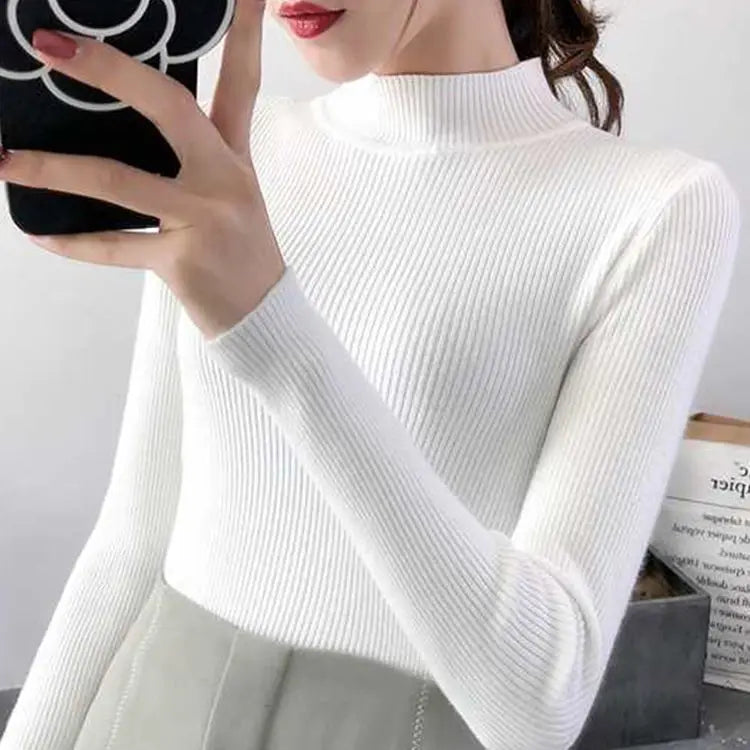 Women’s Stretch Knit Pullover Sweater – Slim Fit Casual Top