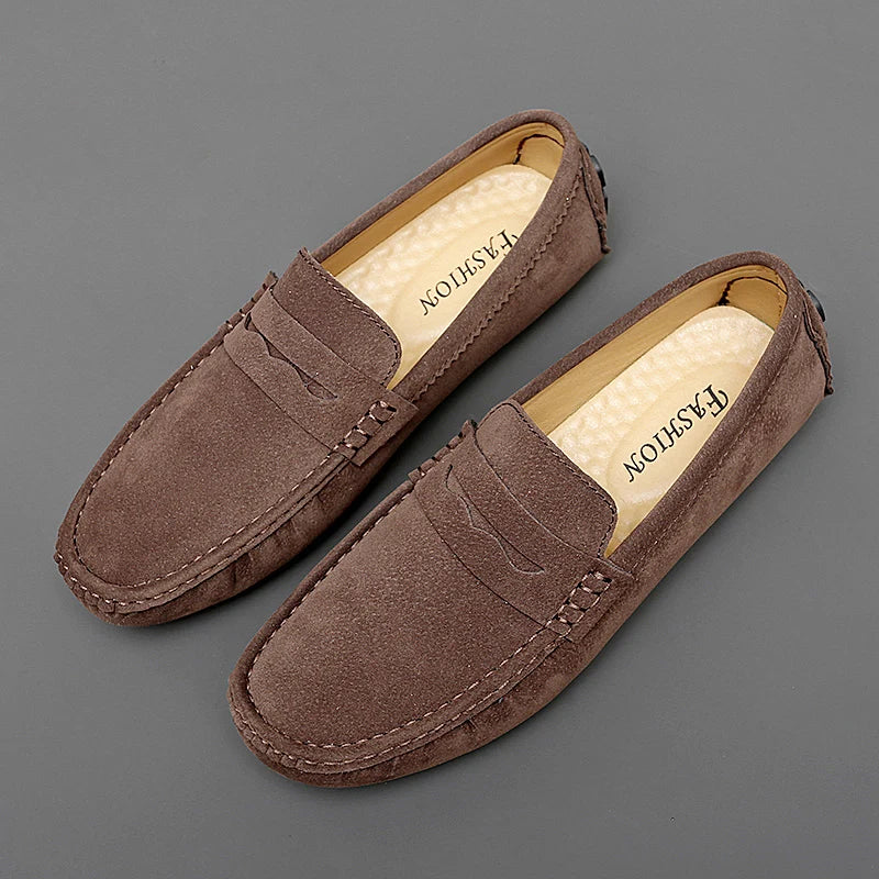 Soft Suede & Leather Slip-On Loafers-HighTouch
