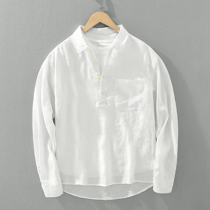 Linen Loose Square-Collar Long Sleeve Shirt Men
