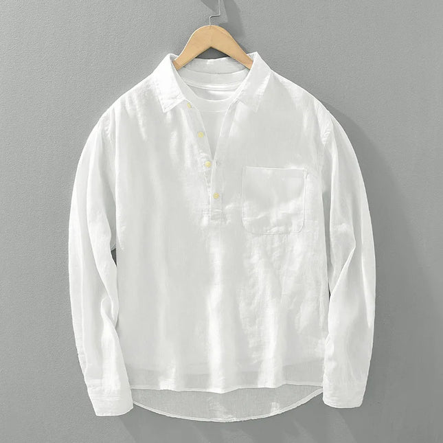 Linen Loose Square-Collar Long Sleeve Shirt Men
