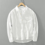 Linen Loose Square-Collar Long Sleeve Shirt Men-HighTouch