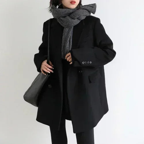 Mid-Long Wool Blend Overcoat for Women-HighTouch