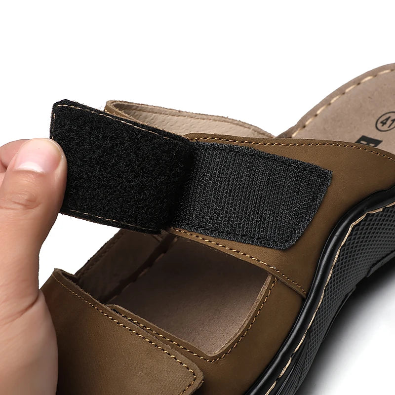 Genuine Cowhide Men’s Non-Slip Beach & Outdoor Slippers