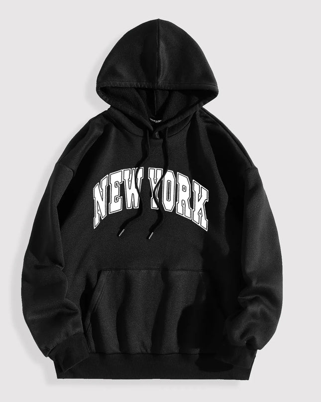 Printed Letter Loose Pullover – Thick-Cut Casual Hoodie, Oversized Comfort