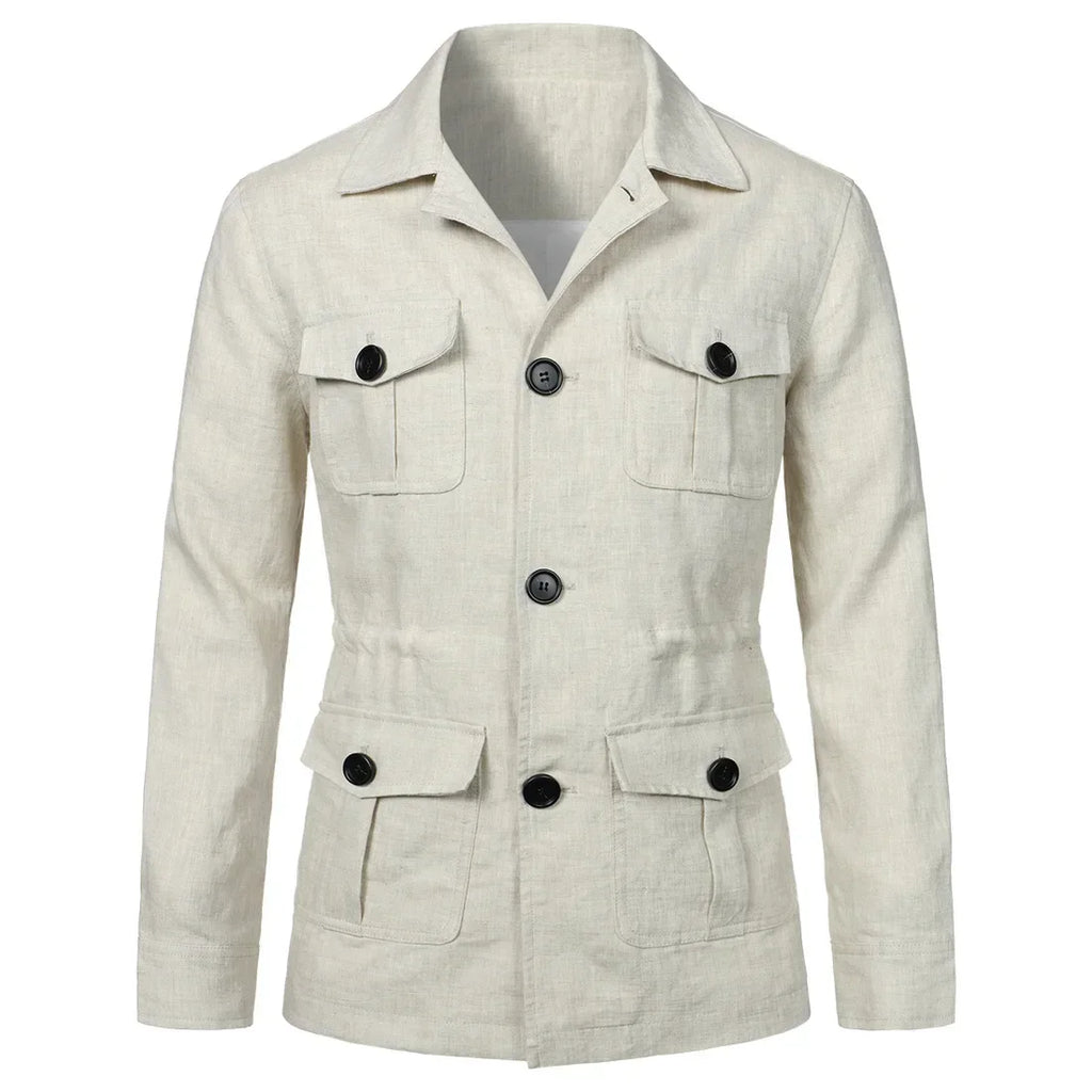 Retro British Linen Safari Jacket for Men-HighTouch