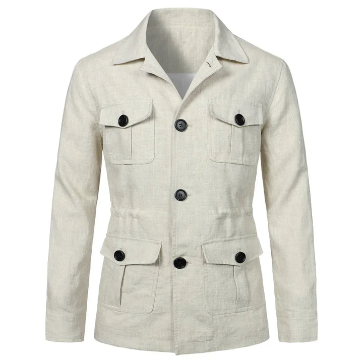 Retro British Linen Safari Jacket for Men-HighTouch