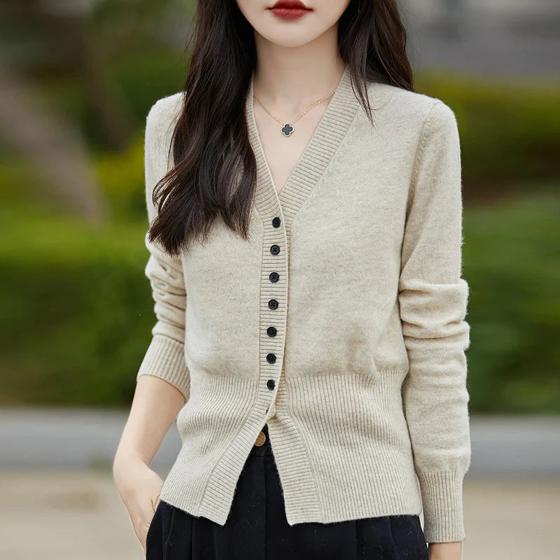 Soft Knit V-Neck Cardigan Sweater for Women-HighTouch