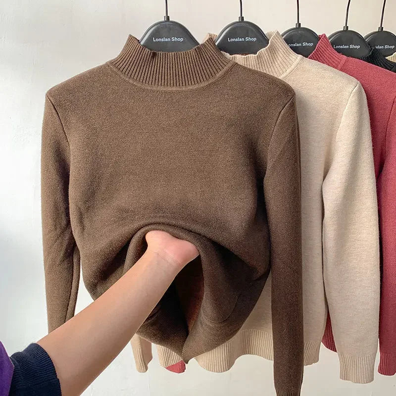 Fleece Half-Turtleneck Sweater – Cozy Knit Pullover for Autumn & Winter