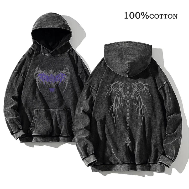 Y2K Washed Hoodies Vintage Cotton Women Men Skull Cross Print Hooded Sweatshirts Oversize Hip Hop Male Pullover Winter Clothes