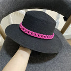 Adjustable Flat‑Top Yellow Straw Fedora-HighTouch