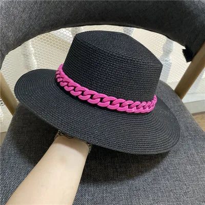 Adjustable Flat‑Top Yellow Straw Fedora