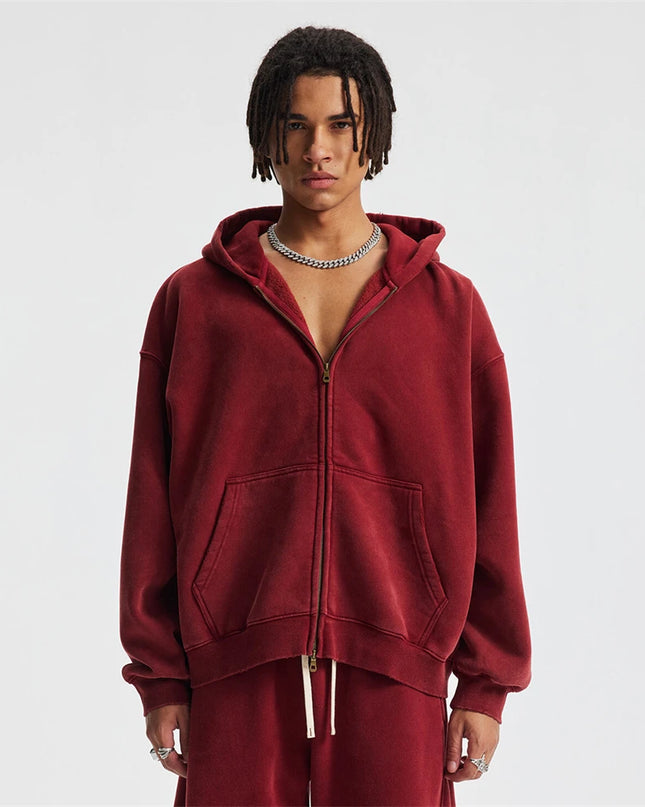 Unisex Heavy-Fleece Zip Hoodie 370 GSM | Retro Batik Wash