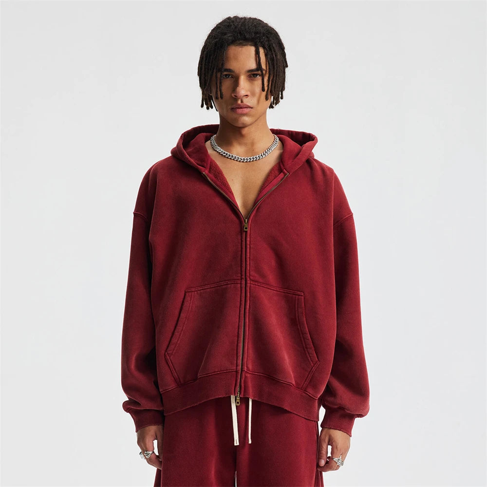 Unisex Heavy-Fleece Zip Hoodie 370 GSM | Retro Batik Wash